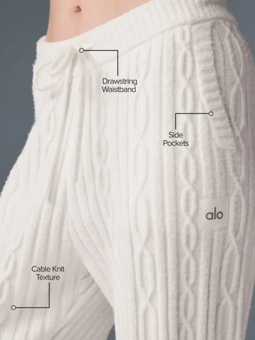ALO Yoga NWOT Ivory Cable Knit Winter Bliss Pant Size Medium - Picture 3 of 7